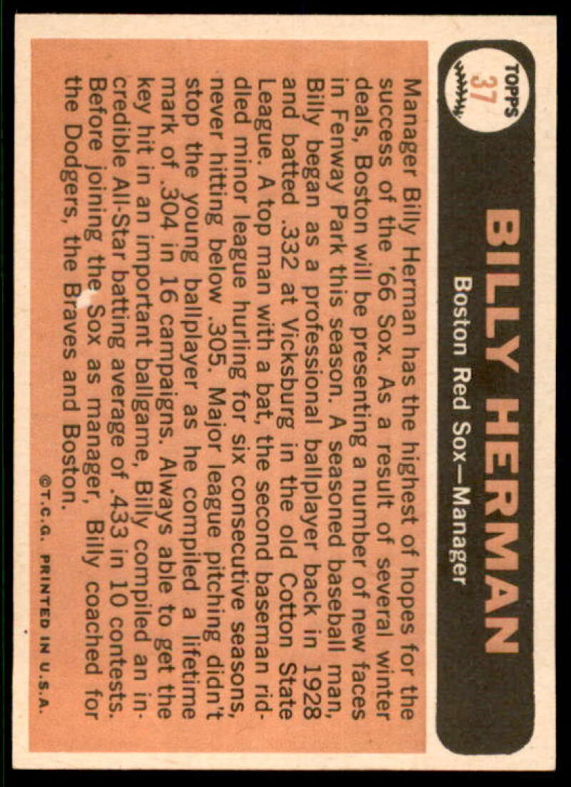 Billy Herman MG Card 1966 Topps #37 Image 2