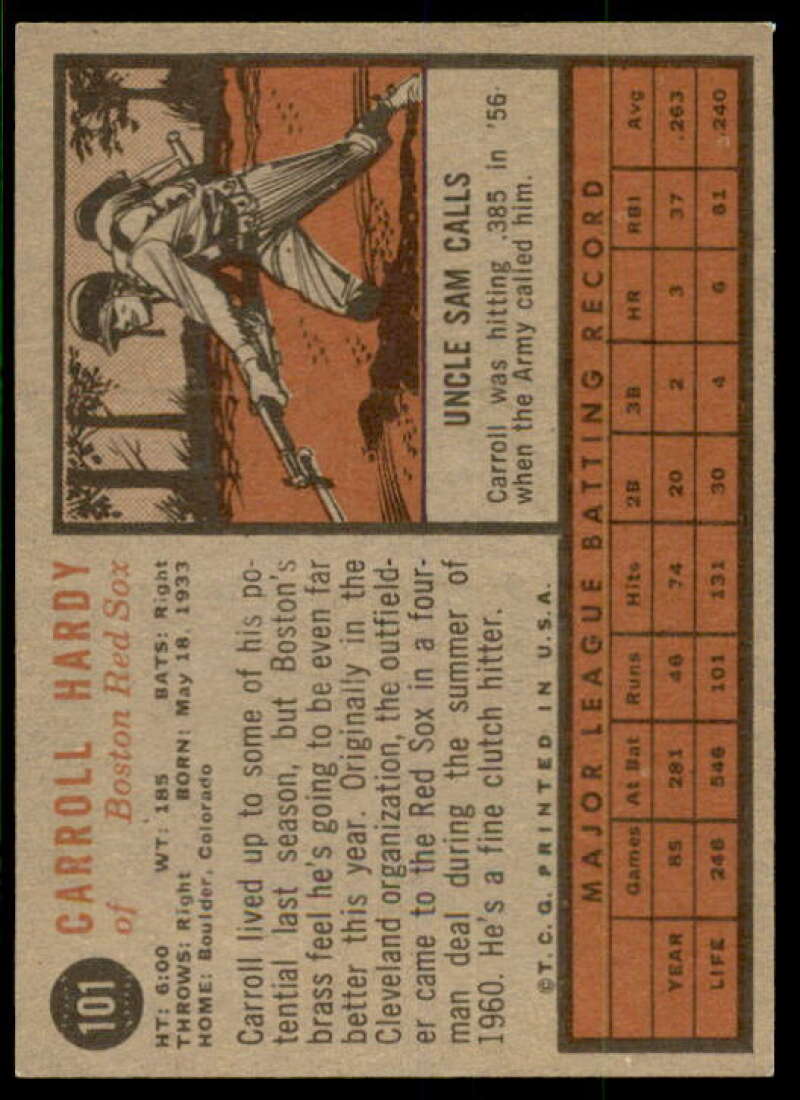 Carroll Hardy Card 1962 Topps #101 Image 2