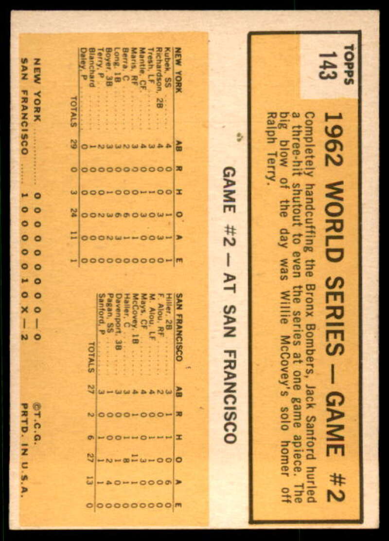 World Series Game 2/Jack Sanford Card 1963 Topps #143 Image 2
