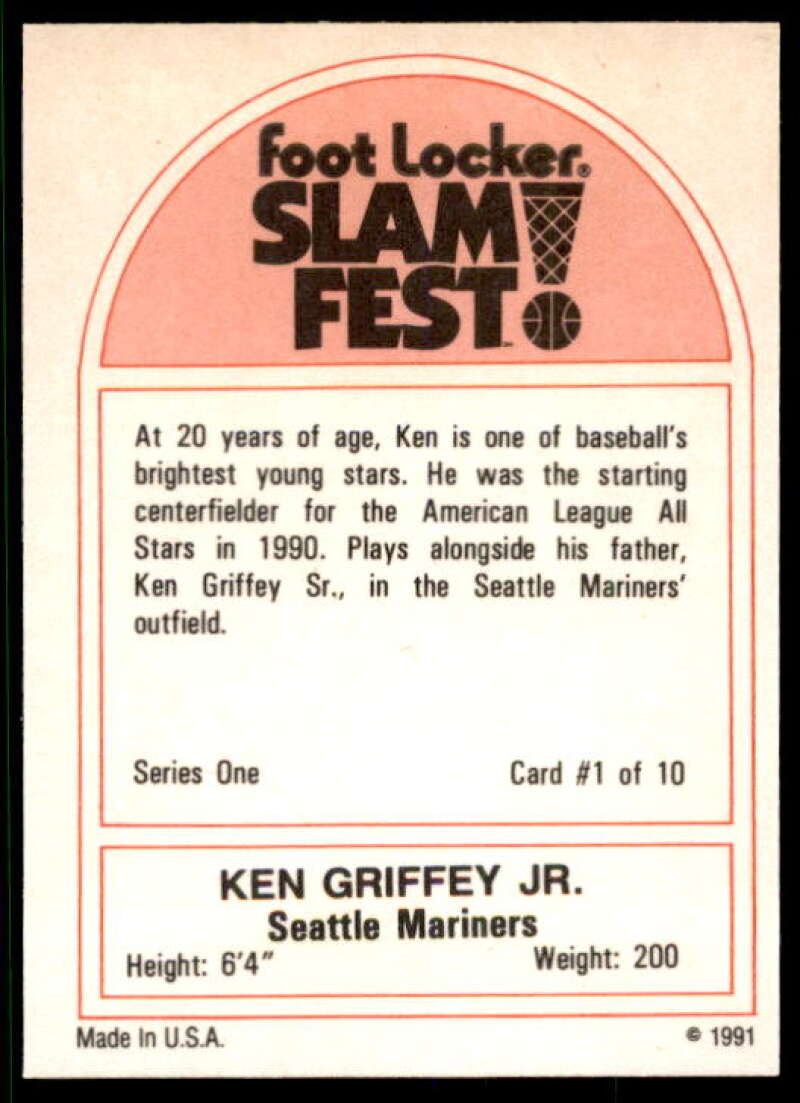 Ken Griffey Jr. BB Card 1991 Foot Locker Slam Fest #1-1 Image 2