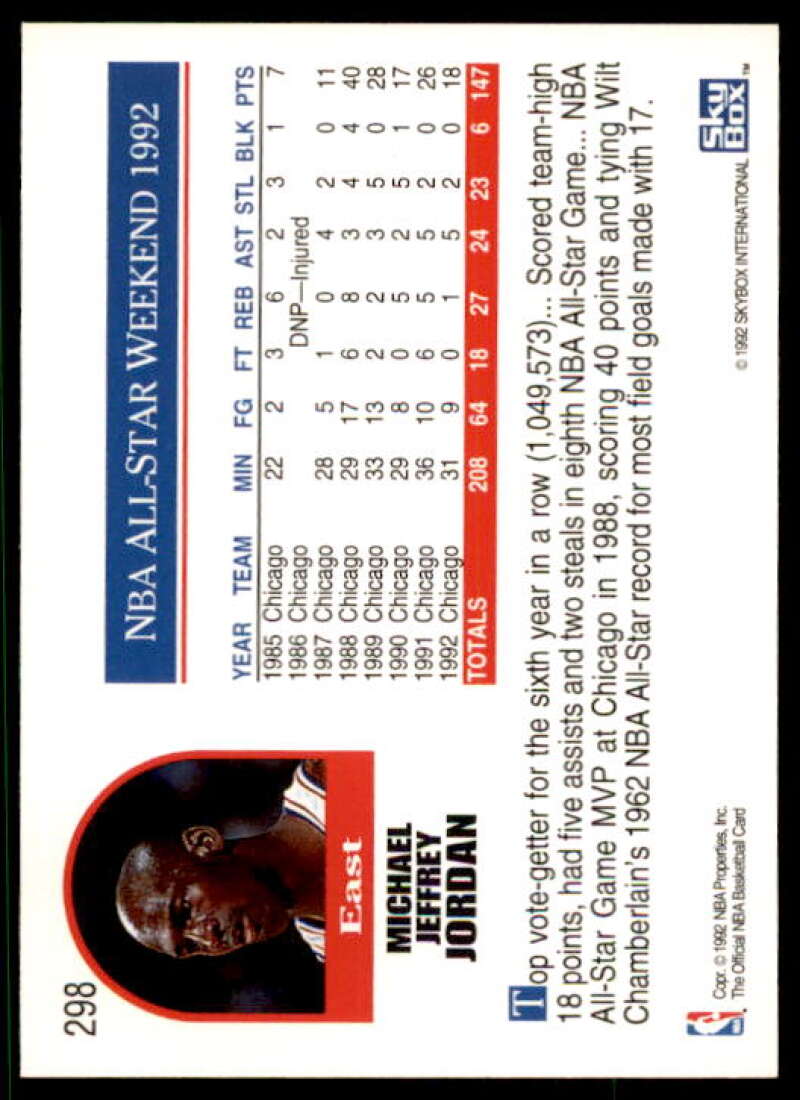 Michael Jordan AS Card 1992-93 Hoops #298 Image 2