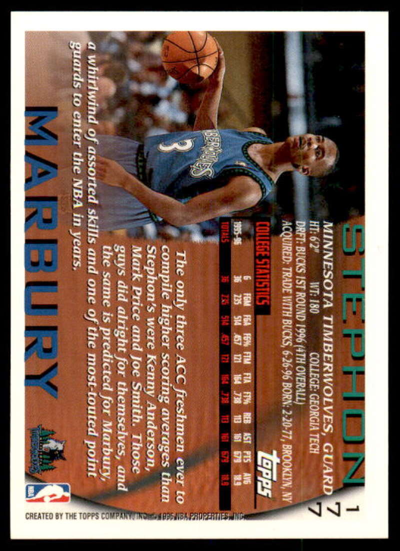 Stephon Marbury Rookie Card 1996-97 Topps #177 Image 2