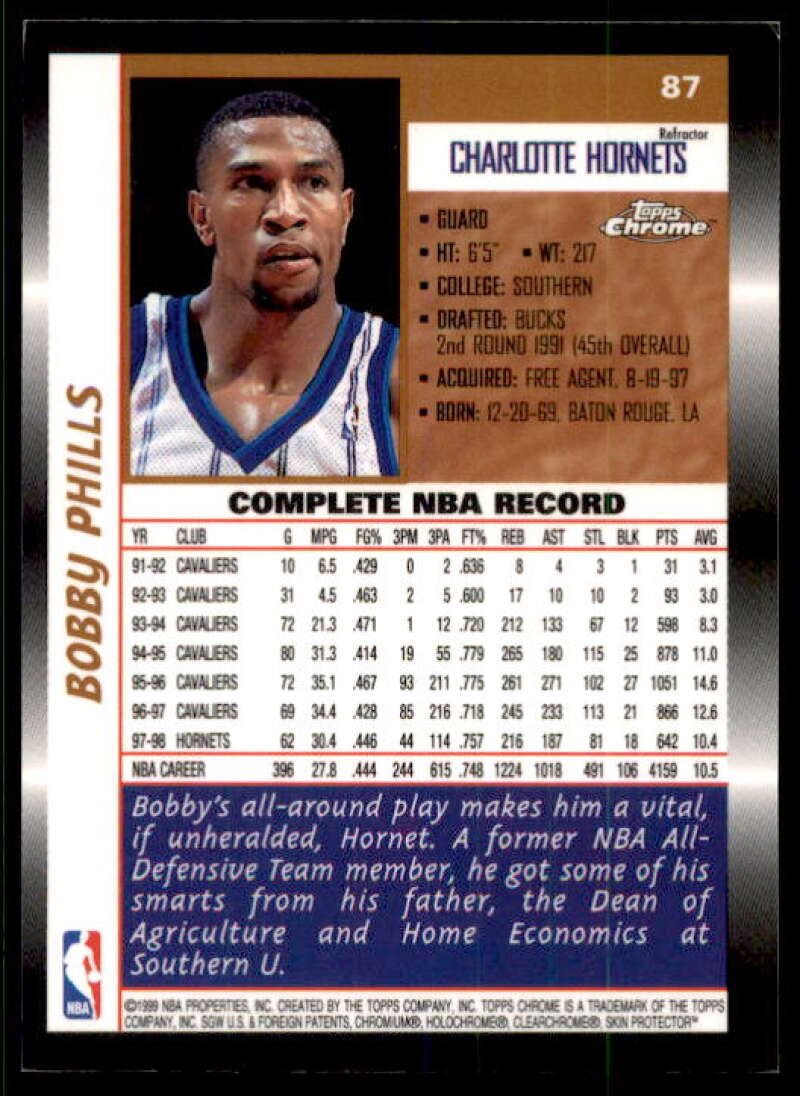 Bobby Phills Card 1998-99 Topps Chrome Refractors #87 Image 2