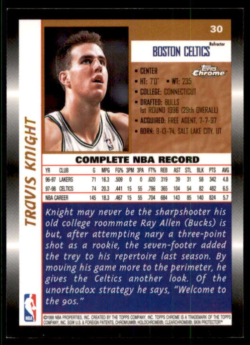 Travis Knight Card 1998-99 Topps Chrome Refractors #30 Image 2