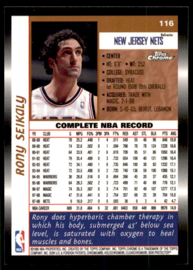 Rony Seikaly Card 1998-99 Topps Chrome Refractors #116 Image 2