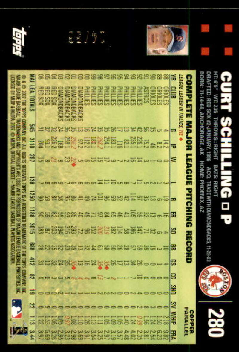 Curt Schilling Card 2007 Topps Copper #280 Image 2