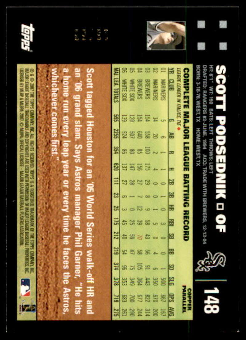 Scott Podsednik Card 2007 Topps Copper #148 Image 2