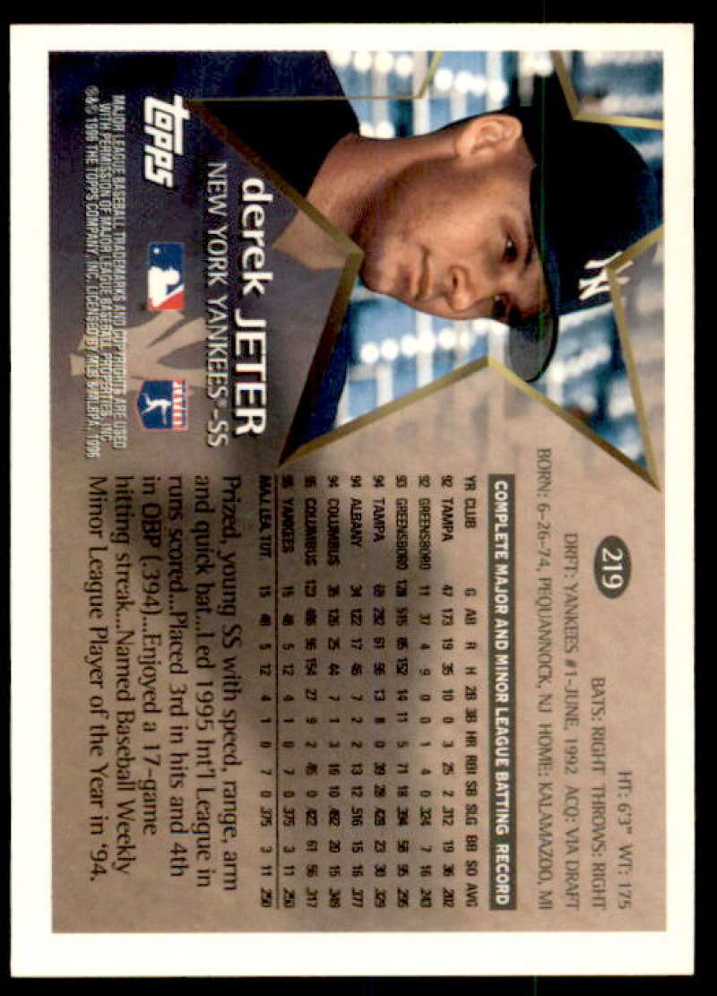 Derek Jeter Card 1996 Topps #219 Image 2