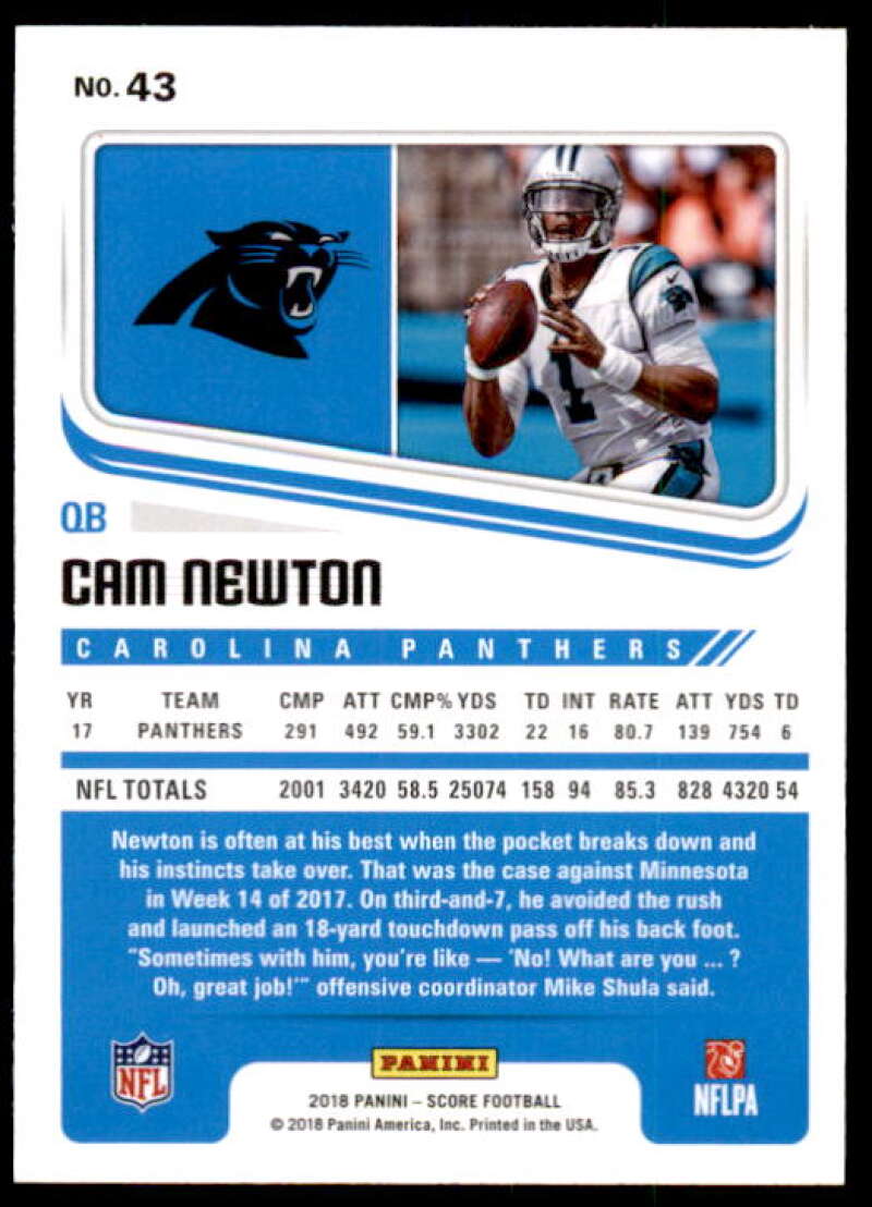 Cam Newton Card 2018 Score Artist's Proof #43 Image 2