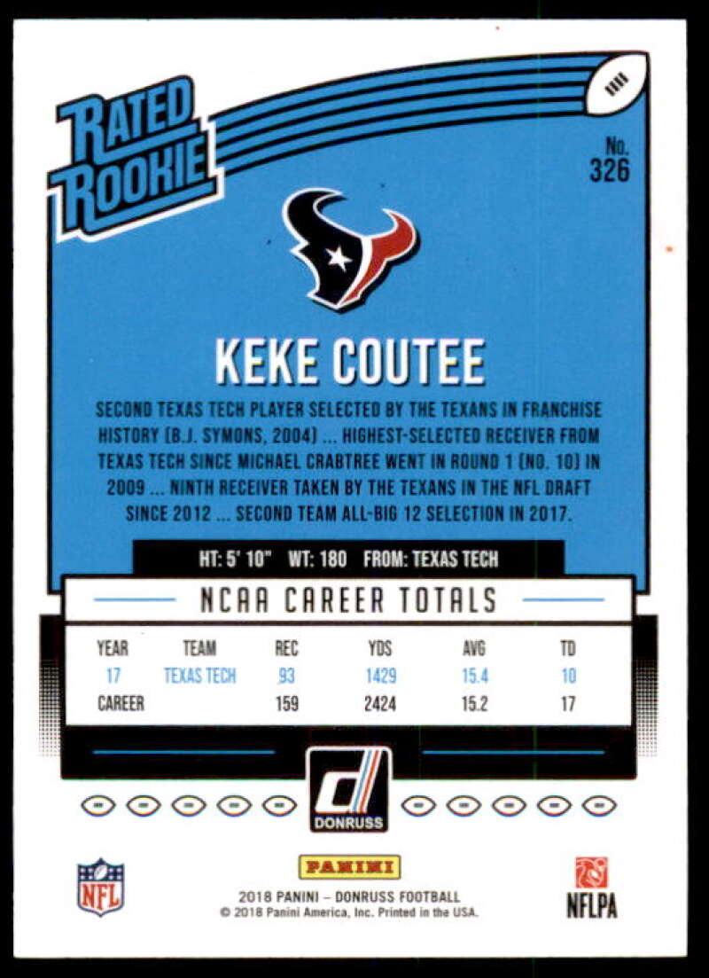 Keke Coutee RR Rookie Card 2018 Donruss Press Proof Gold #326 Image 2