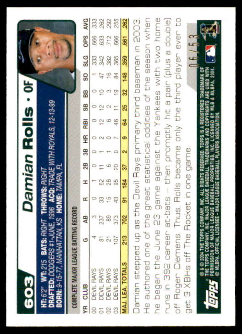 Damian Rolls Card 2004 Topps Black #603 Image 2