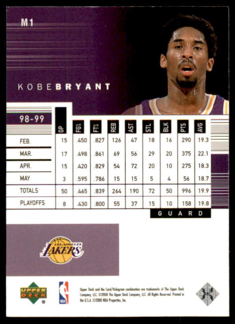 Kobe Bryant Card 1999-00 Black Diamond Myriad #M1 Image 2