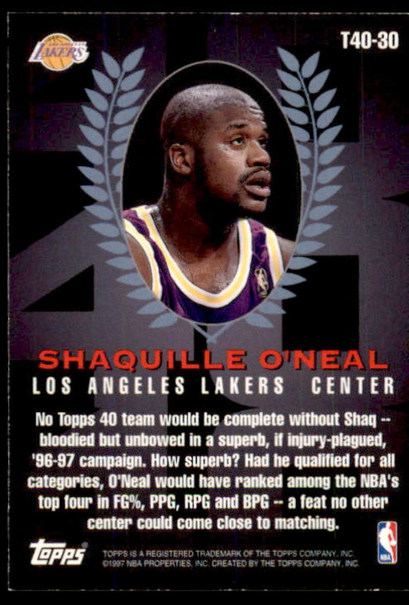 Shaquille O'Neal Card 1997-98 Topps Topps 40 #T30 Image 2