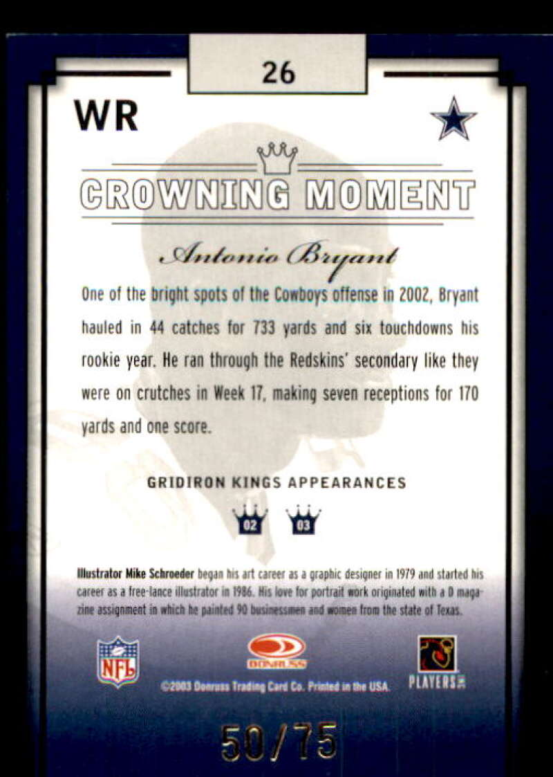 Antonio Bryant Card 2003 Gridiron Kings Gold #26 Image 2