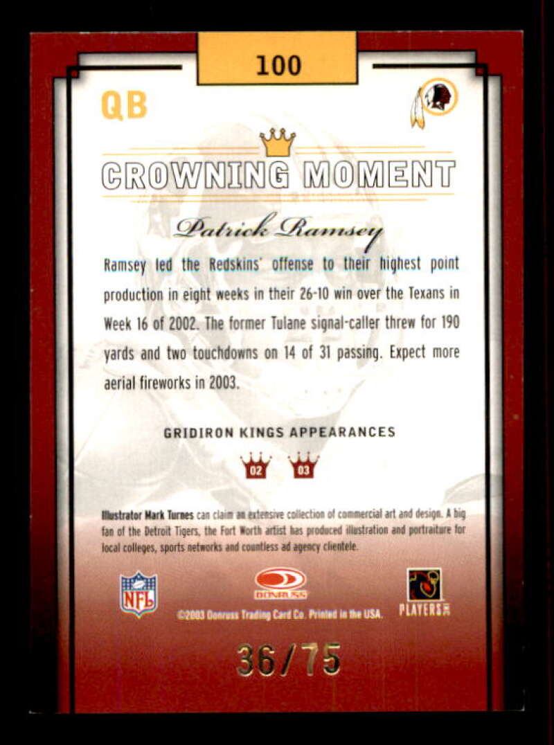 Patrick Ramsey Card 2003 Gridiron Kings Gold #100 Image 2