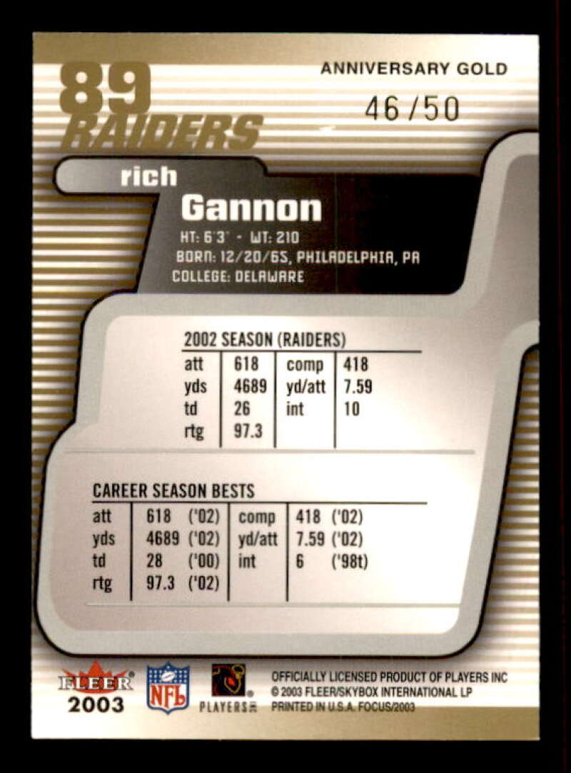 Rich Gannon Card 2003 Fleer Focus Anniversary Gold #89 Image 2