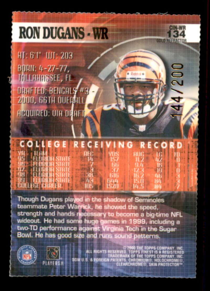 Ron Dugans Card 2000 Finest Gold/Refractors #134 Image 2