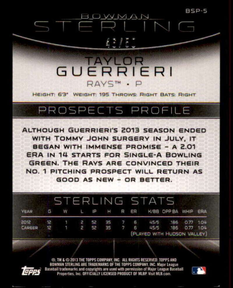 Taylor Guerrieri Card 2013 Bowman Sterling Prospects Gold Refractors #5 Image 2