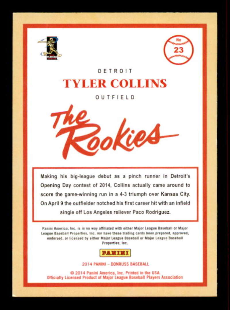Tyler Collins Rookie Card 2014 Donruss The Rookies Autographs #23 Image 2