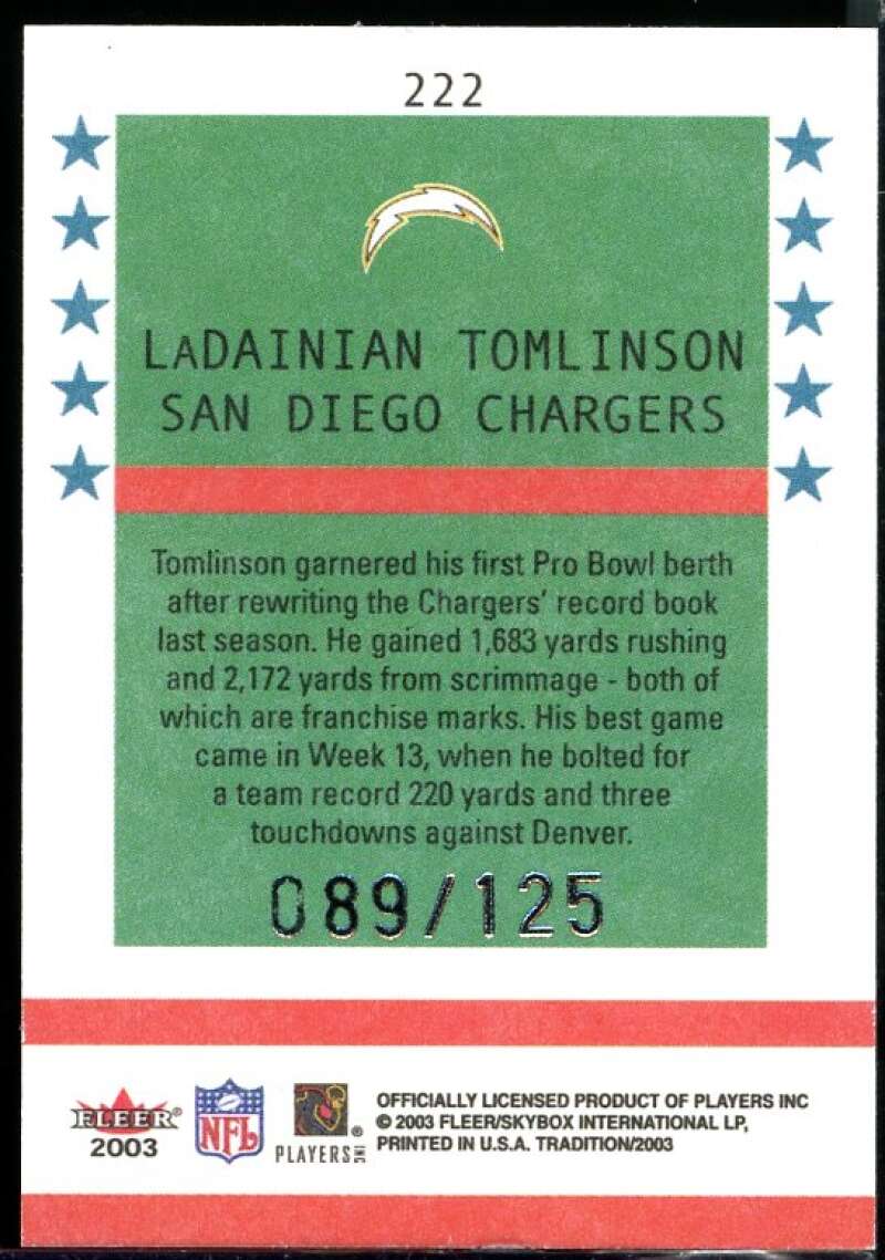 LaDainian Tomlinson Card 2003 Fleer Tradition Minis #222 Image 2