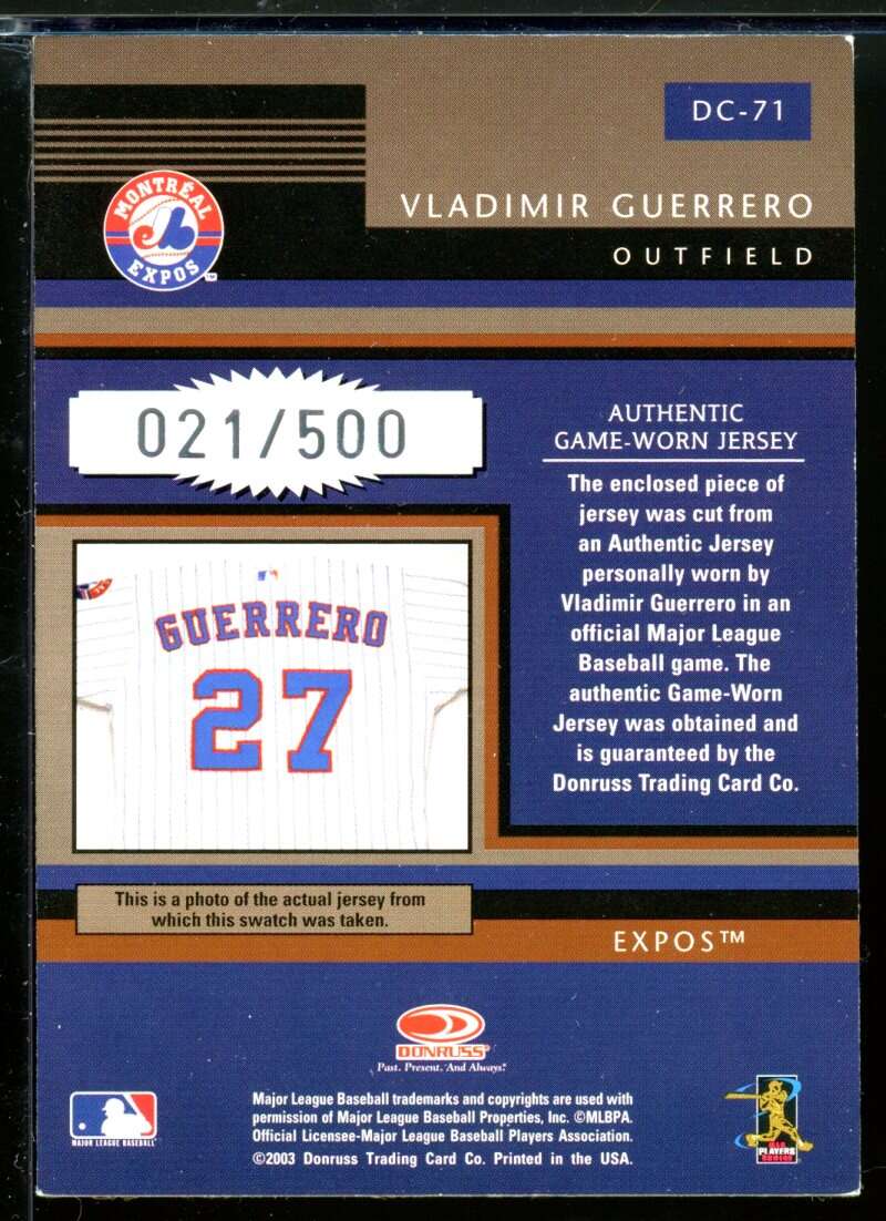 Vladimir Guerrero Jsy Card 2003 Diamond Kings Diamond Cut Collection #DC71 /500 Image 2