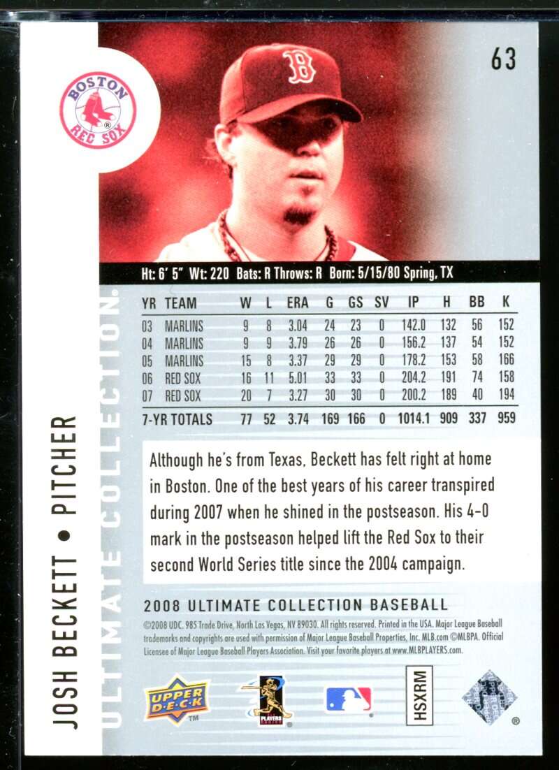 Josh Beckett Card 2008 Ultimate Collection #63 Image 2