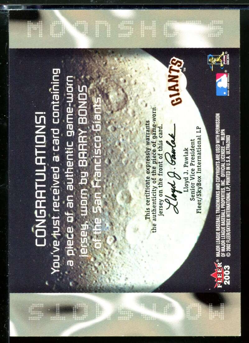 Barry Bonds Jsy Card 2003 Ultra Moonshots Memorabilia #BB Image 2