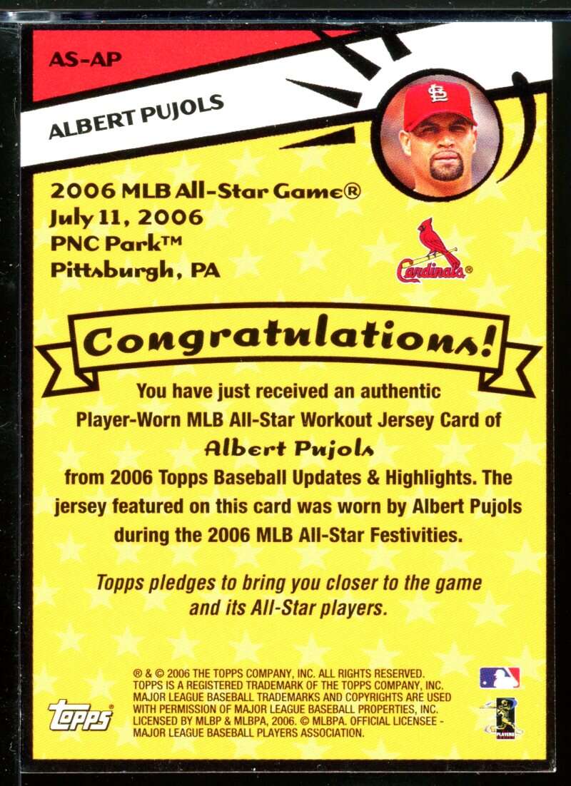 Albert Pujols Jsy Card 2006 Topps Update All Star Stitches #AP Image 2