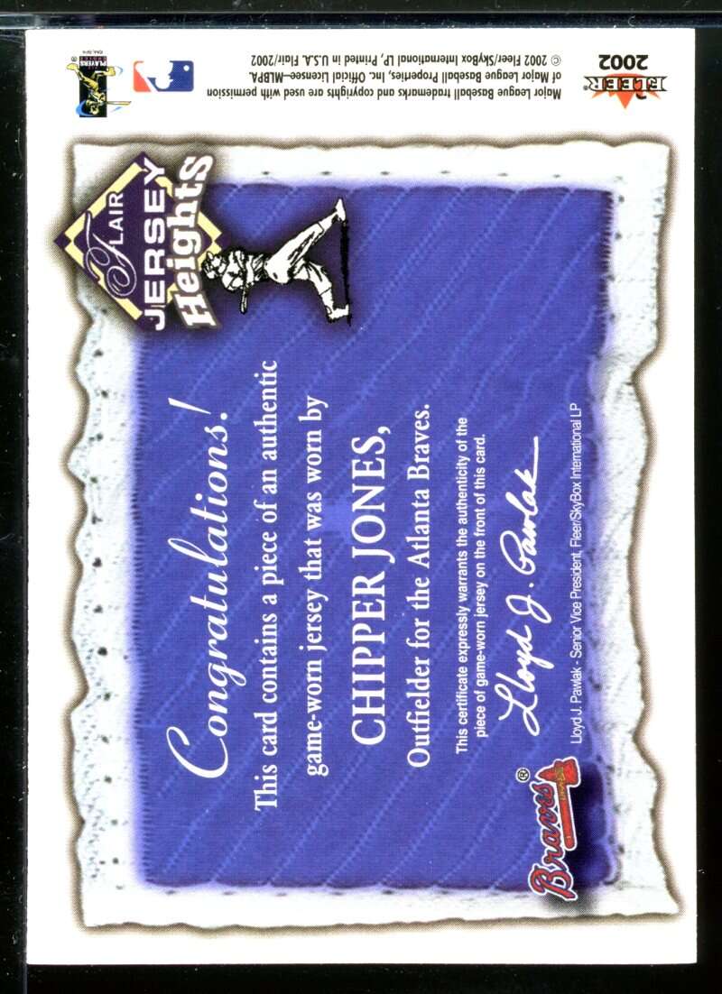 Chipper Jones Card 2002 Flair Jersey Heights #15 Image 2