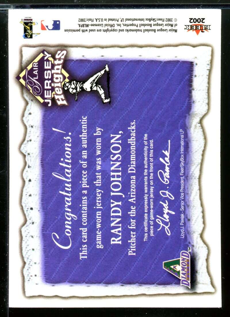 Randy Johnson Card 2002 Flair Jersey Heights #14 Image 2