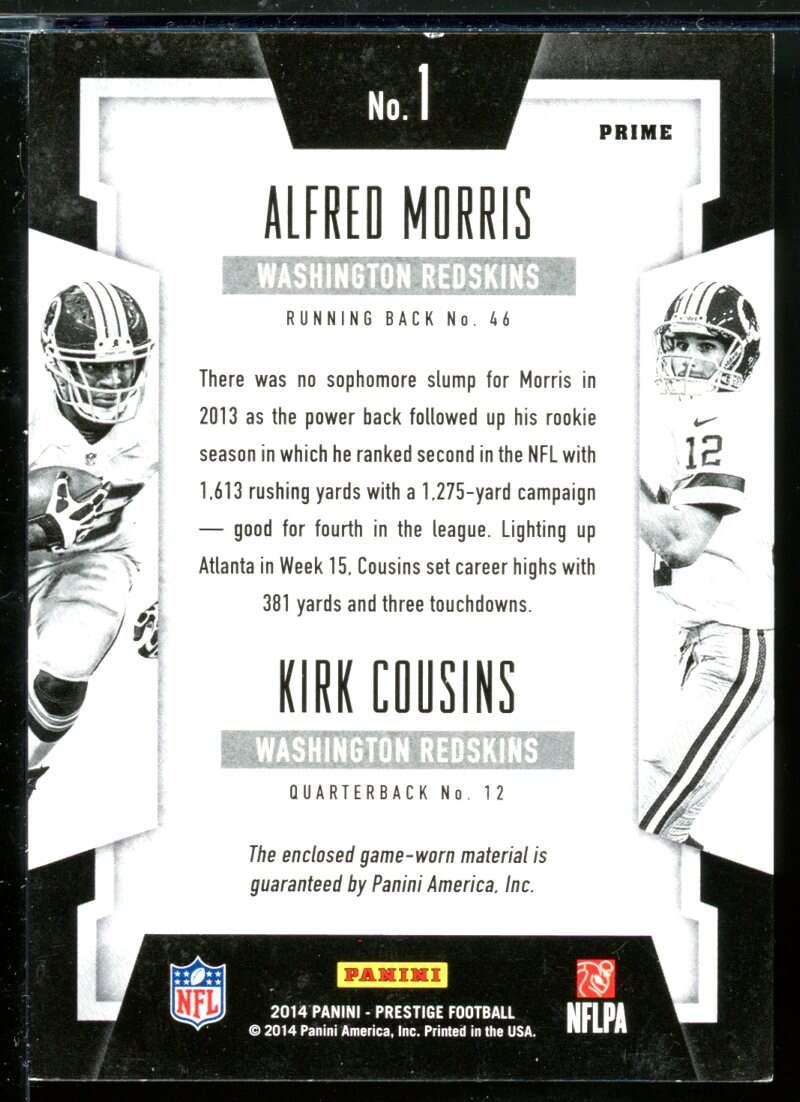 Alfred Morris/Kirk Cousins Card 2014 Prestige Dual NFL Jerseys Prime #1 Image 2