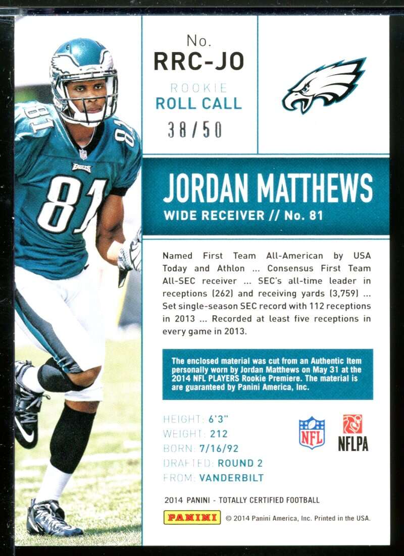 Jordan Matthews 2014 Totally Certified Rookie Roll Call Jerseys Blue #RCCJMA Image 2