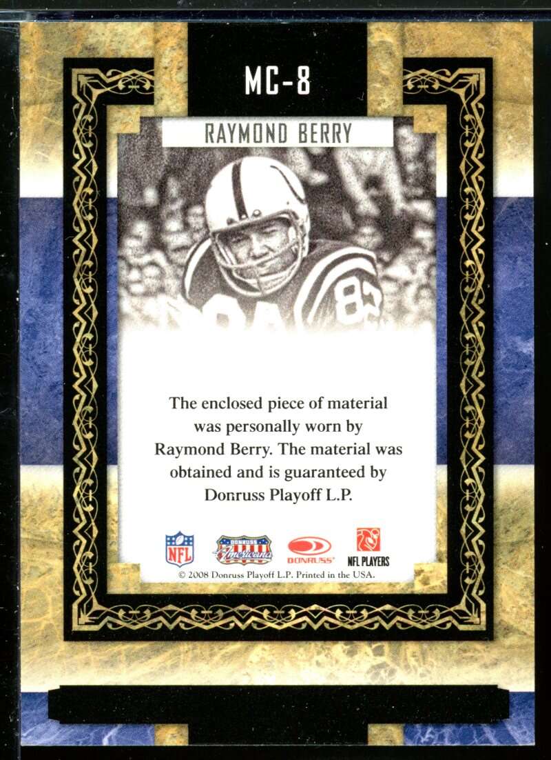 Raymond Berry 2008 Donruss Sports Legends Museum Collection Materials #8 /250 Image 2