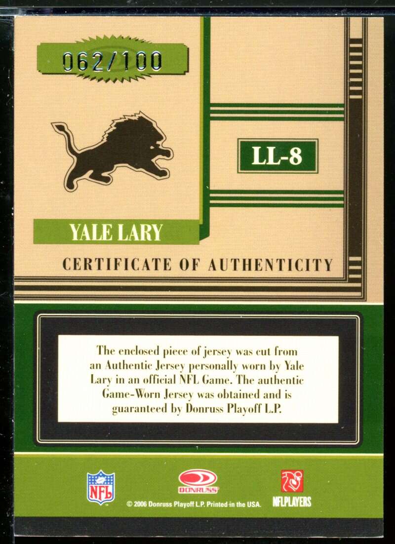 Yale Lary Card 2006 Leaf Limited Legends Materials #8 Image 2