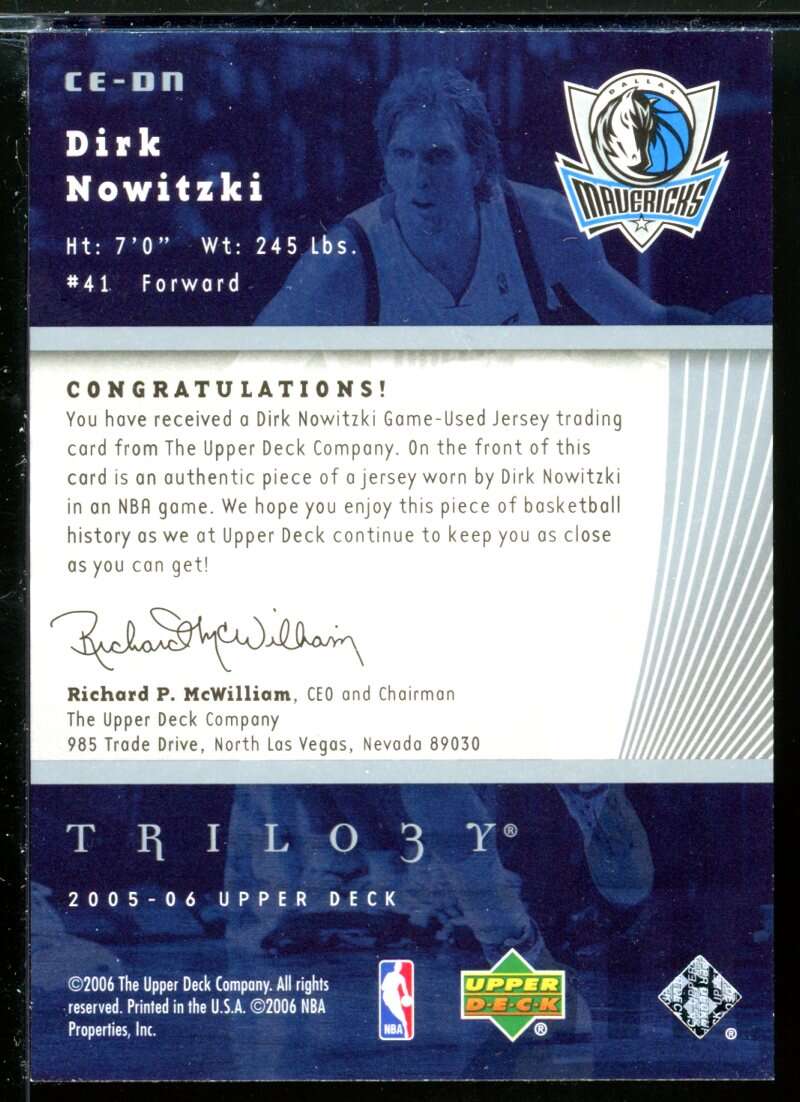 Dirk Nowitzki Card 2005-06 Upper Deck Trilogy The Cutting Edge #DN Image 2