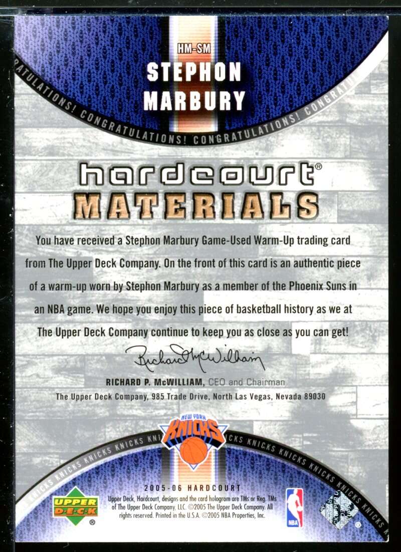 Stephon Marbury Card 2005-06 Upper Deck Hardcourt Materials #SM Image 2