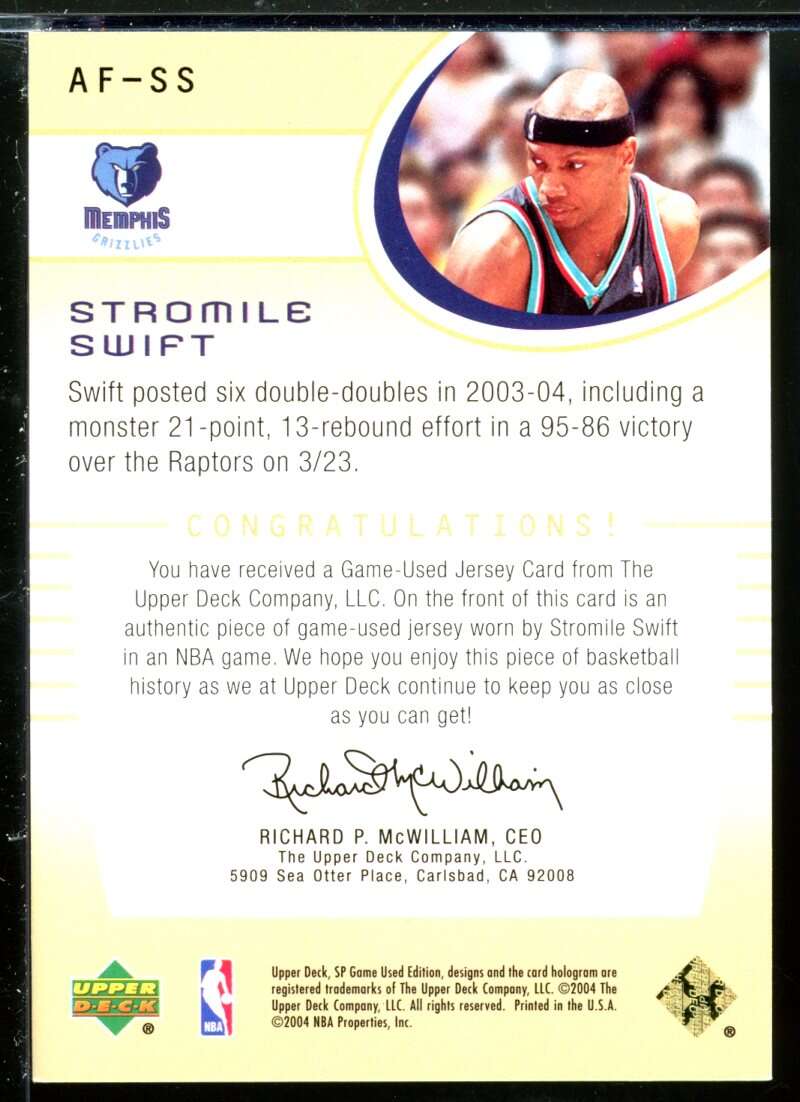 Stromile Swift Card 2004-05 SP Game Used Authentic Fabrics Gold #SS Image 2