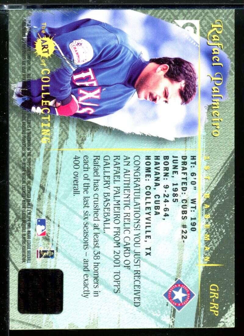Rafael Palmeiro Card 2001 Topps Gallery Originals Game Bat #GRRP Image 2
