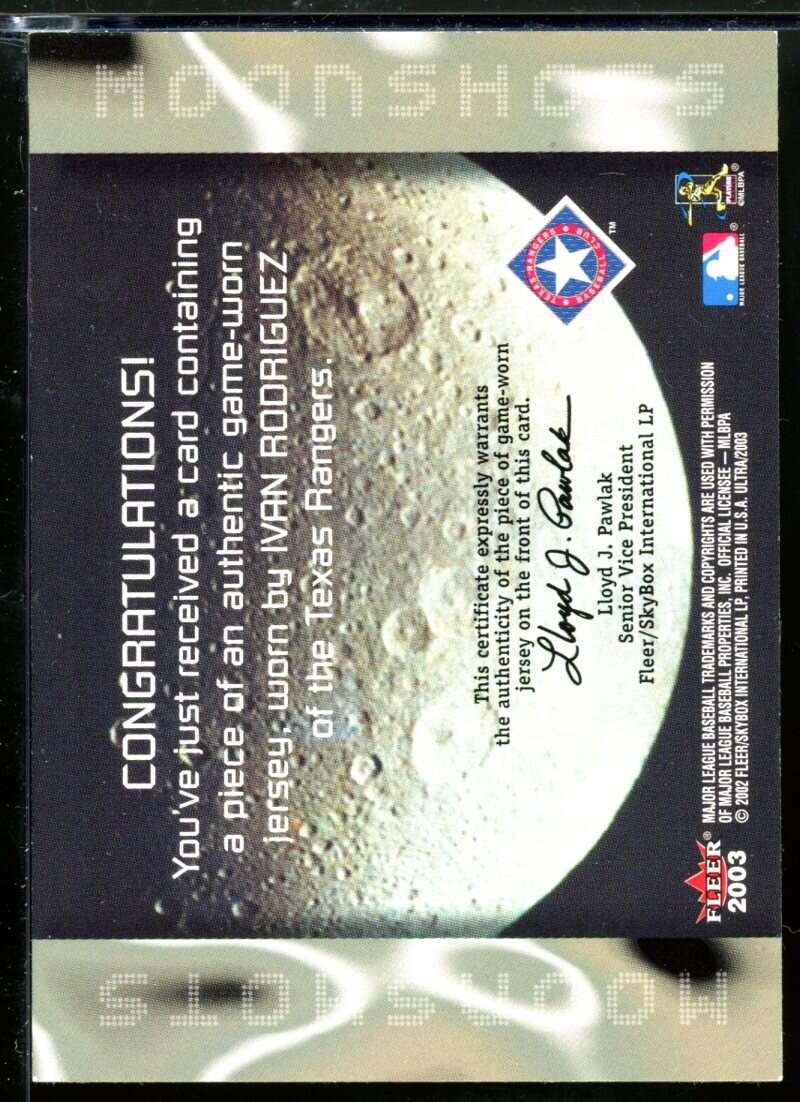 Ivan Rodriguez Jsy Card 2003 Ultra Moonshots Memorabilia #IR Image 2