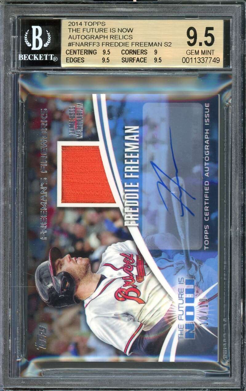 Freddie Freeman Card 2014 Topps The Future is Now Auto Relics #FNARFF3 BGS 9.5 Image 1
