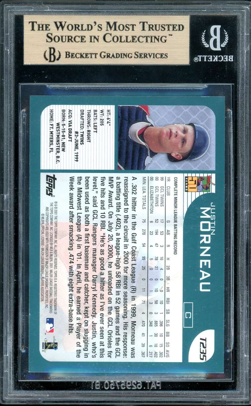 Justin Morneau Rookie Card 2001 Topps Traded #7235 BGS 9.5 (10 9.5 9.5 9.5) Image 2