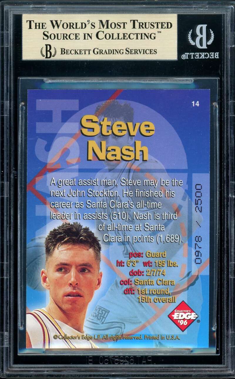 Steve Nash Rookie 1996 Collector's Edge Radical Recruits Holofoil #14 BGS 9.5 Image 2