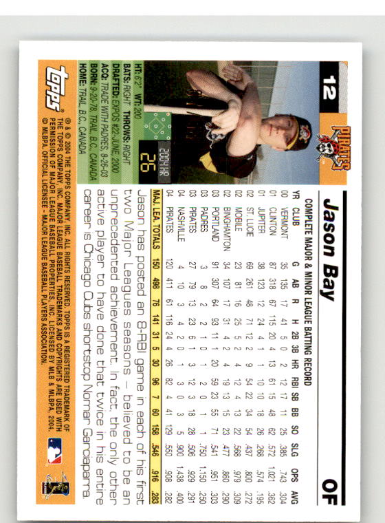 Jason Bay Card 2005 Topps Black #12 Image 2