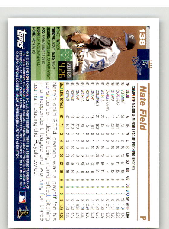 Nate Field Card 2005 Topps Black #138 Image 2
