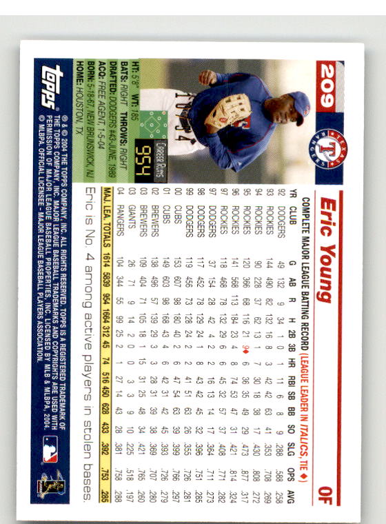 Eric Young Card 2005 Topps Black #209 Image 2