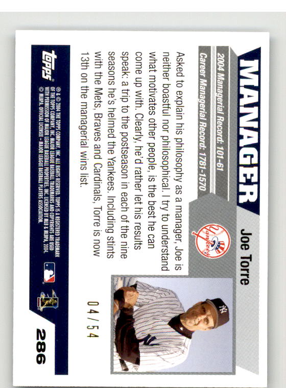 Joe Torre MG Card 2005 Topps Black #286 Image 2