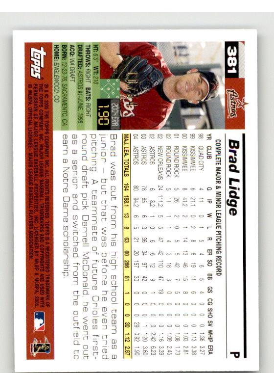 Brad Lidge Card 2005 Topps Black #381 Image 2