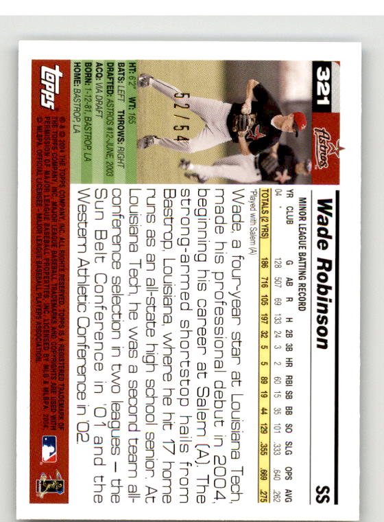 Wade Robinson FY Card 2005 Topps Black #321 Image 2