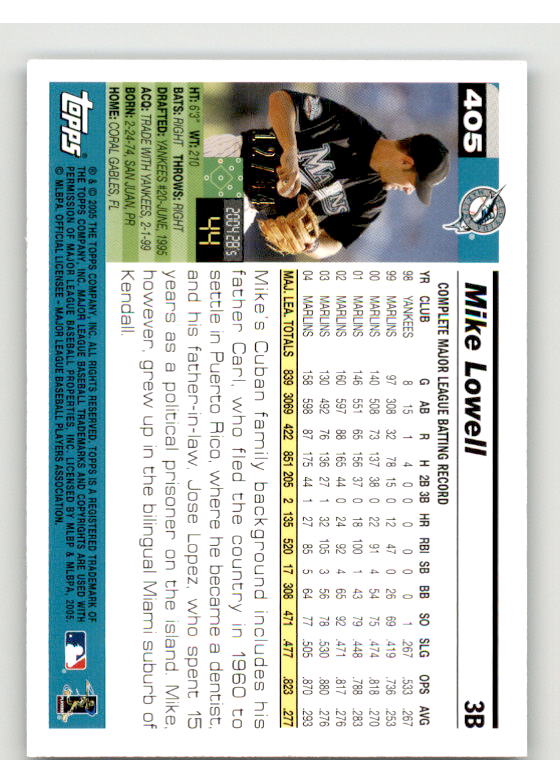 Mike Lowell Card 2005 Topps Black #405 Image 2