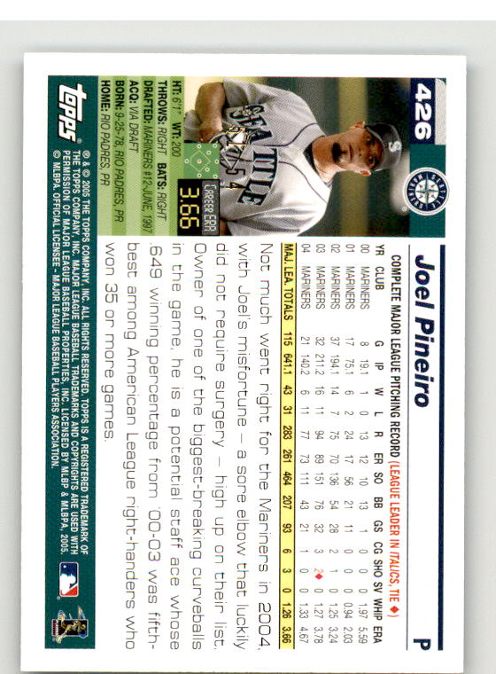 Joel Pineiro Card 2005 Topps Black #426 Image 2